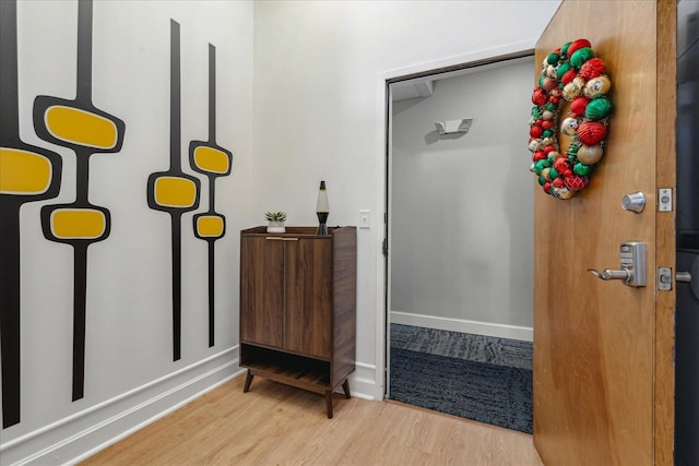 bathroom with hardwood / wood-style floors