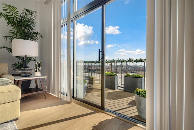 doorway with hardwood / wood-style floors