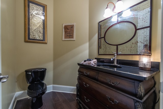 bathroom featuring vanity and hardwood / wood-style flooring