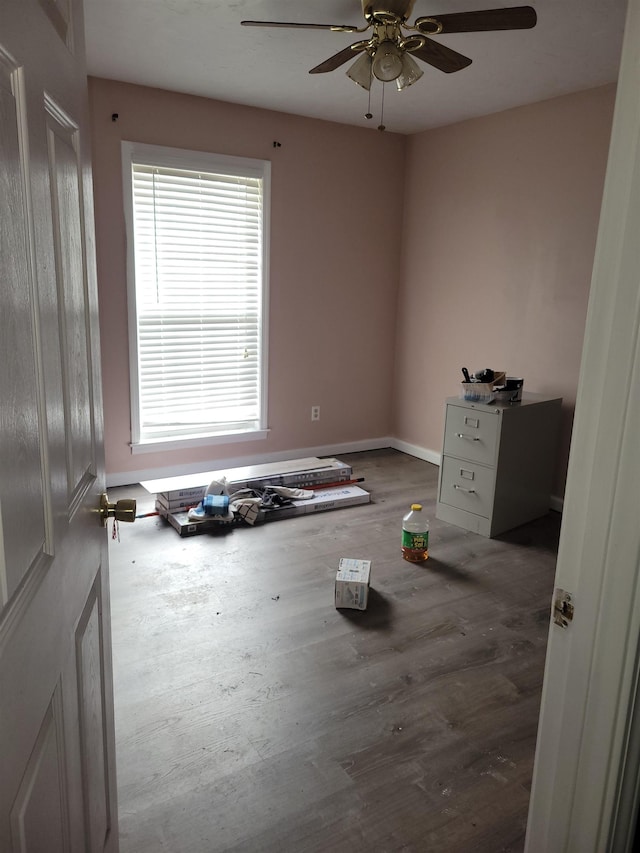 interior space featuring hardwood / wood-style flooring and ceiling fan