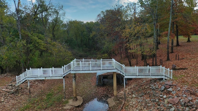 view of dock with a wooden deck