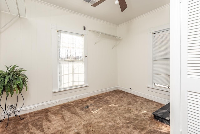 spacious closet with carpet and ceiling fan