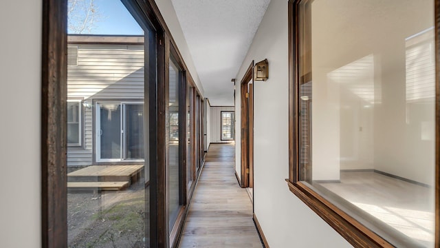 hall with a healthy amount of sunlight and light wood-type flooring