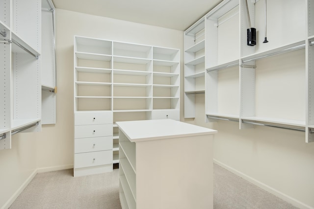 walk in closet with light colored carpet