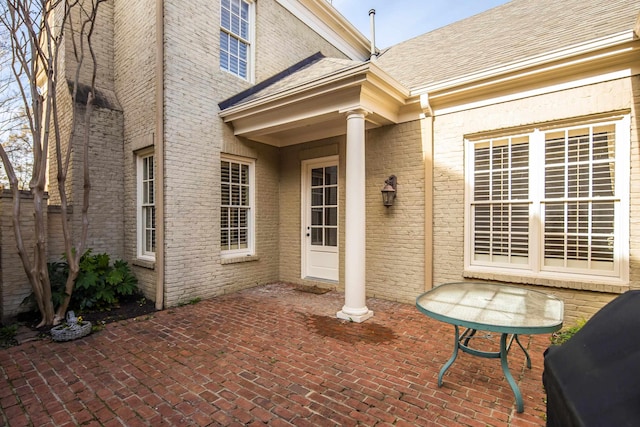 view of patio featuring a grill