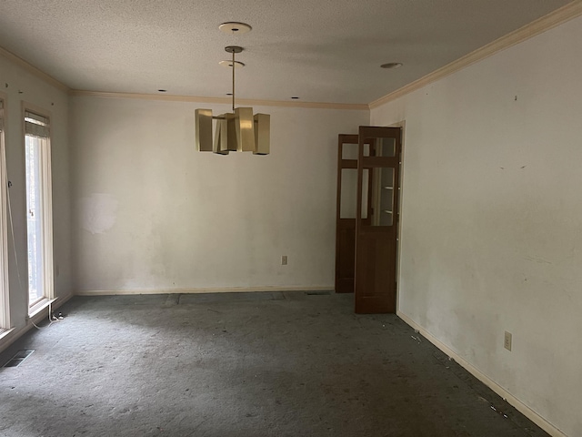 unfurnished room with dark carpet, a healthy amount of sunlight, and crown molding