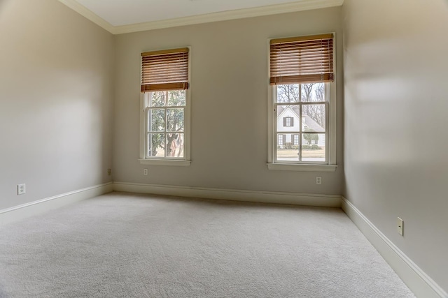 carpeted empty room with plenty of natural light and ornamental molding