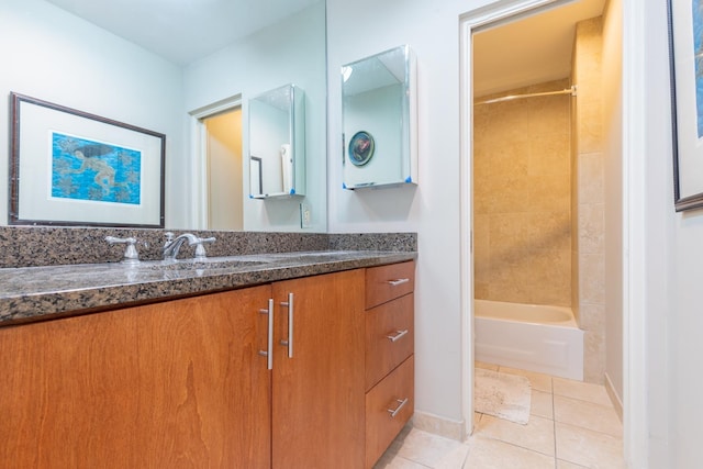 bathroom featuring tile patterned flooring, vanity, and tiled shower / bath combo