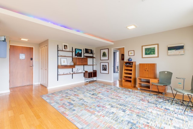 interior space featuring light hardwood / wood-style floors and a baseboard heating unit