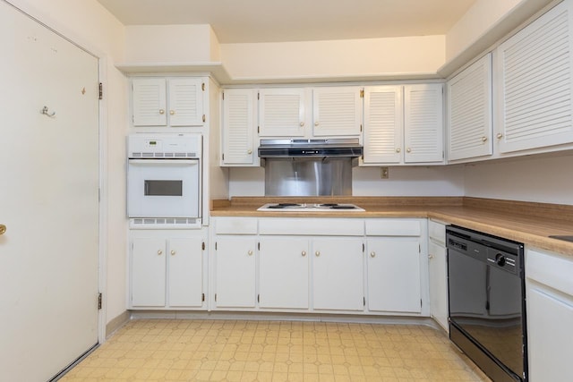 kitchen featuring white appliances and white cabinetry