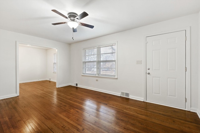 entryway featuring dark hardwood / wood-style floors and ceiling fan