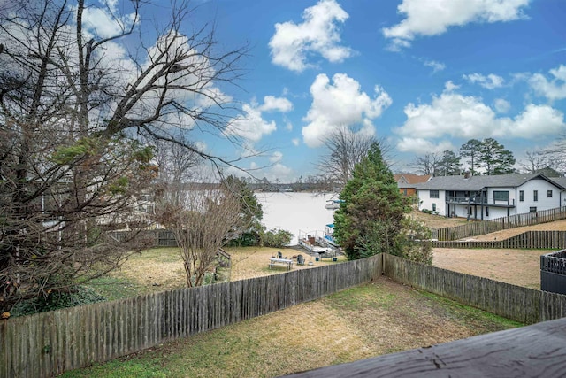 view of yard with a water view