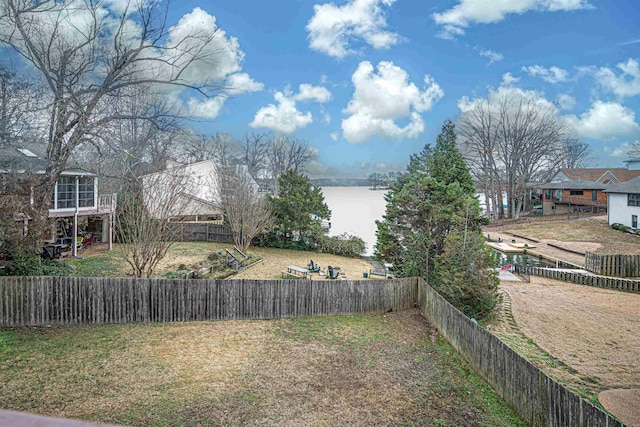 view of yard with a water view