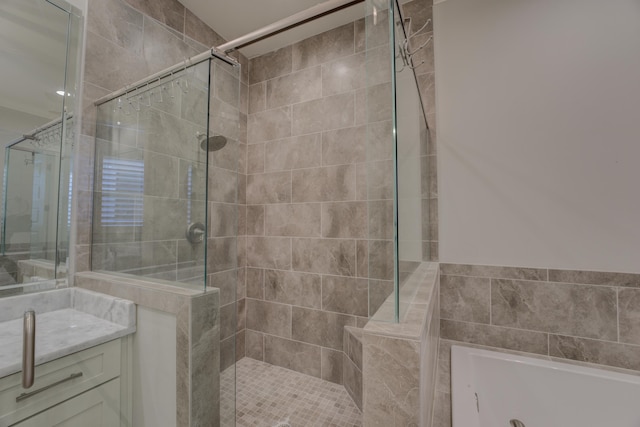 bathroom featuring plus walk in shower