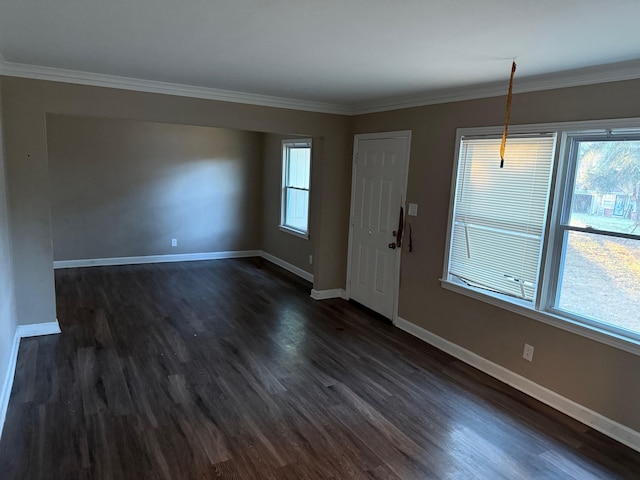 entryway featuring dark hardwood / wood-style floors and ornamental molding