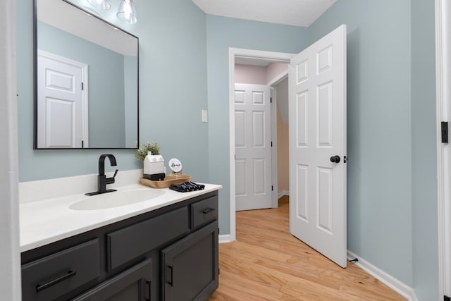 bathroom with hardwood / wood-style floors and vanity