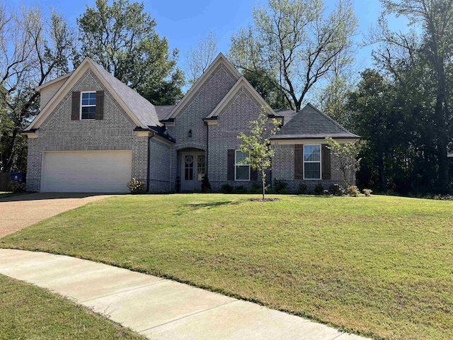 view of front of home featuring a front lawn and a garage