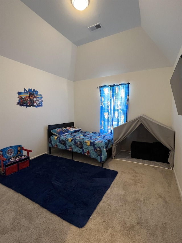 carpeted bedroom featuring a tray ceiling