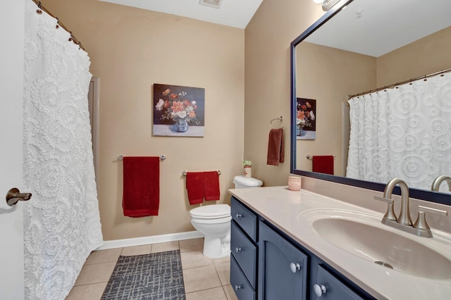 bathroom with tile patterned flooring, vanity, and toilet