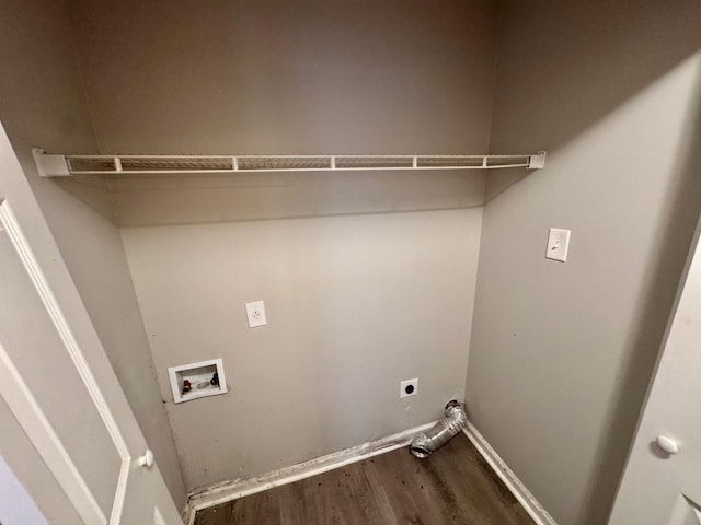 laundry area with hookup for an electric dryer, hardwood / wood-style flooring, and hookup for a washing machine