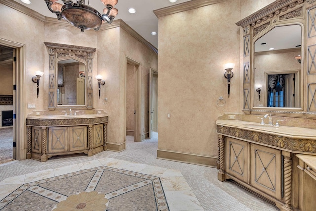 bathroom featuring vanity and ornamental molding