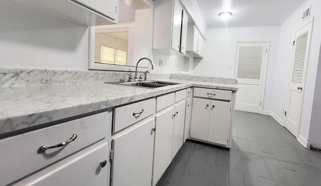 kitchen featuring dark wood-style floors, light countertops, a sink, and visible vents