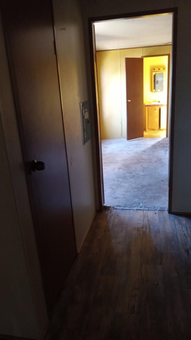 hallway with hardwood / wood-style flooring