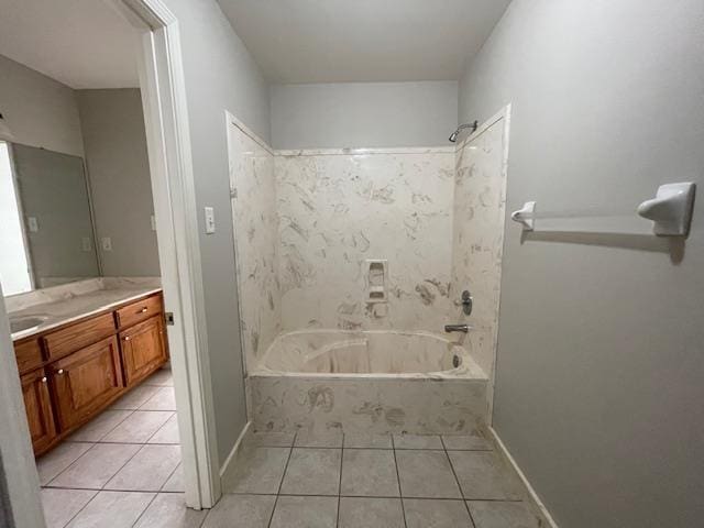 bathroom featuring tile patterned flooring, vanity, and washtub / shower combination