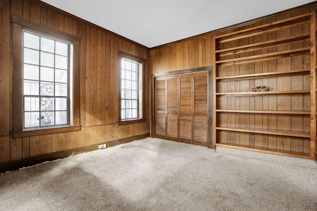 spare room with wooden walls and carpet