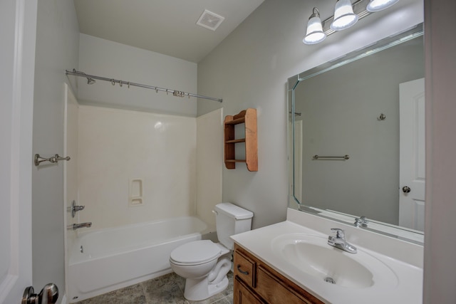 full bathroom with vanity, tub / shower combination, and toilet