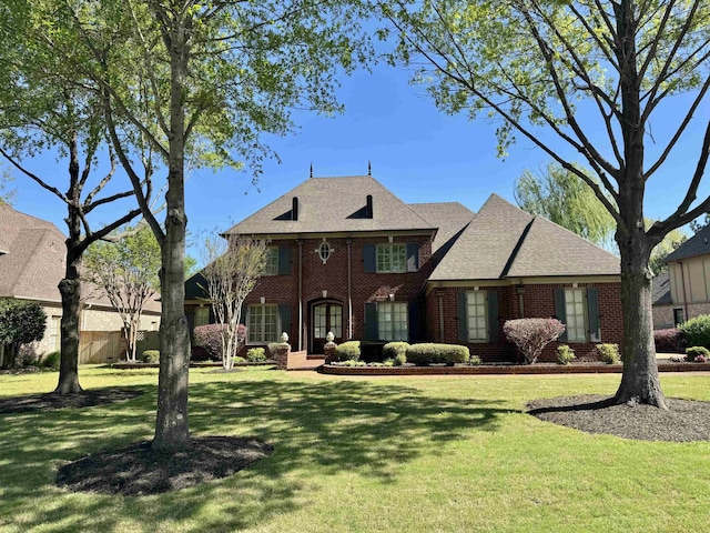 colonial inspired home featuring a front lawn