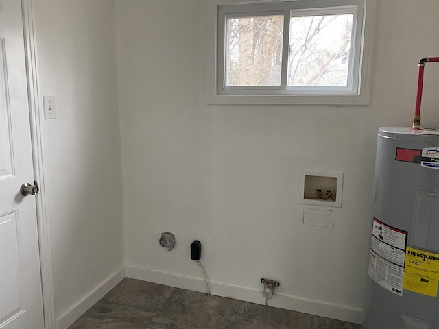 laundry room with electric water heater and washer hookup