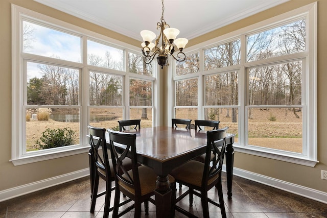 sunroom with an inviting chandelier