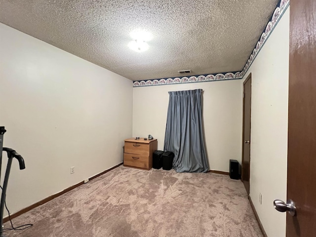 interior space with carpet flooring and a textured ceiling