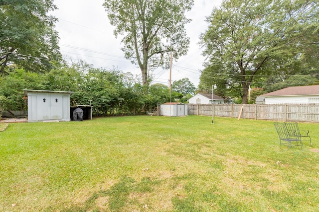 view of yard with a storage shed