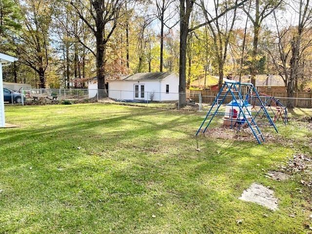 view of yard with a playground