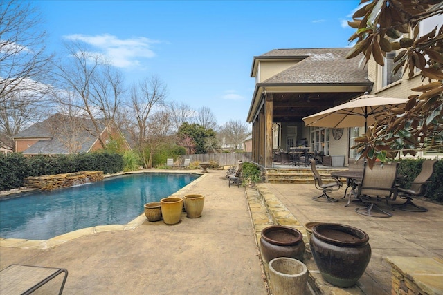 view of swimming pool featuring a patio area