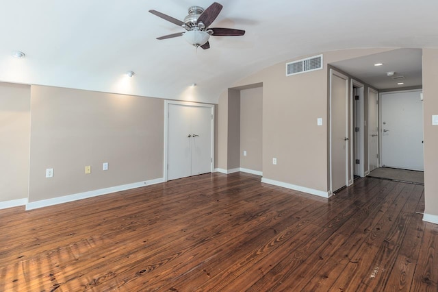 unfurnished room featuring ceiling fan and dark hardwood / wood-style floors