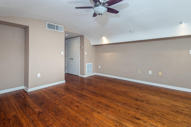 unfurnished room with ceiling fan and dark hardwood / wood-style floors