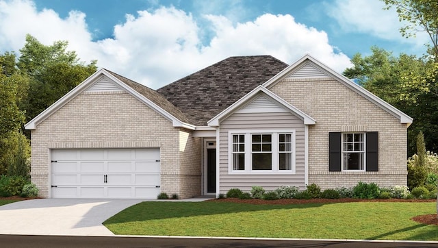 view of front of home featuring a garage and a front lawn