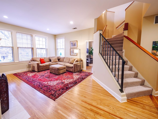 living room with hardwood / wood-style flooring