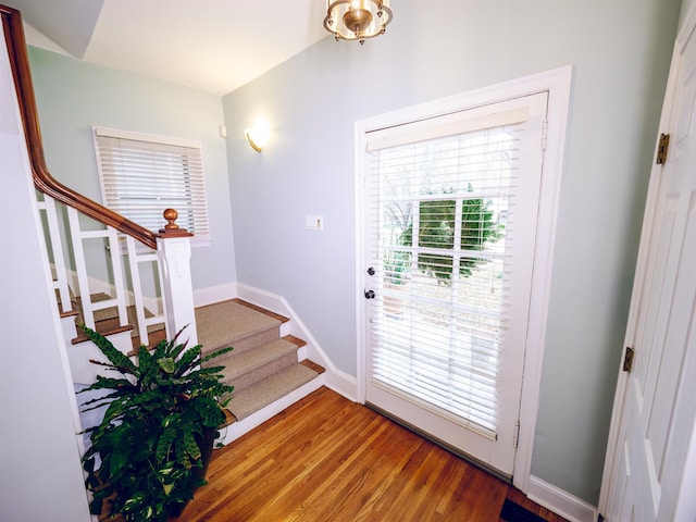 foyer entrance with hardwood / wood-style floors