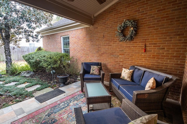 view of patio / terrace with ceiling fan and an outdoor hangout area