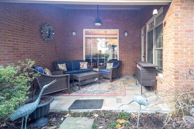 view of patio with outdoor lounge area and ceiling fan