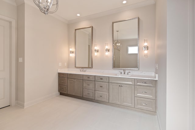 bathroom featuring vanity and crown molding