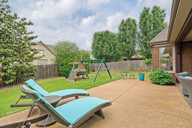 view of patio featuring a playground