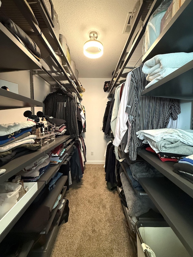 walk in closet featuring carpet flooring