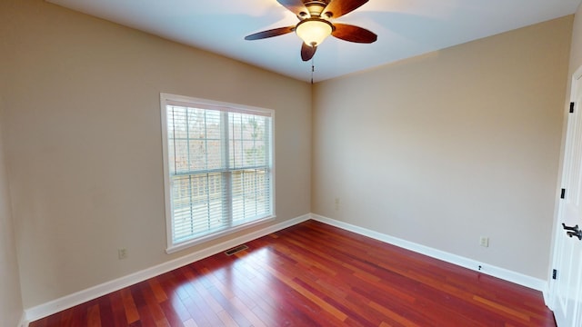 unfurnished room with hardwood / wood-style floors and ceiling fan