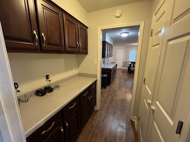 interior space with dark hardwood / wood-style floors