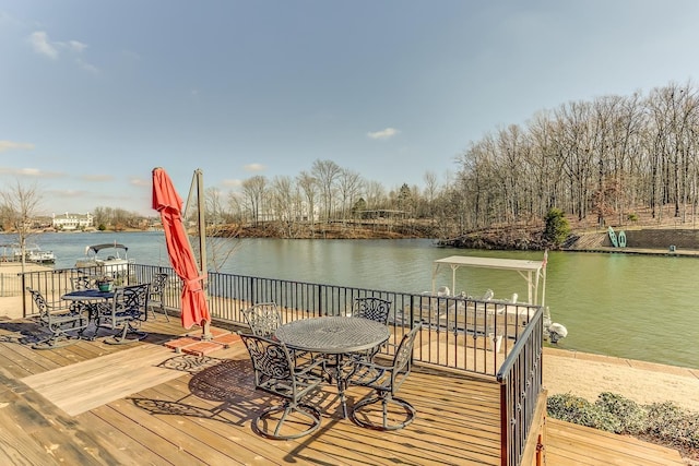 dock area with a deck with water view